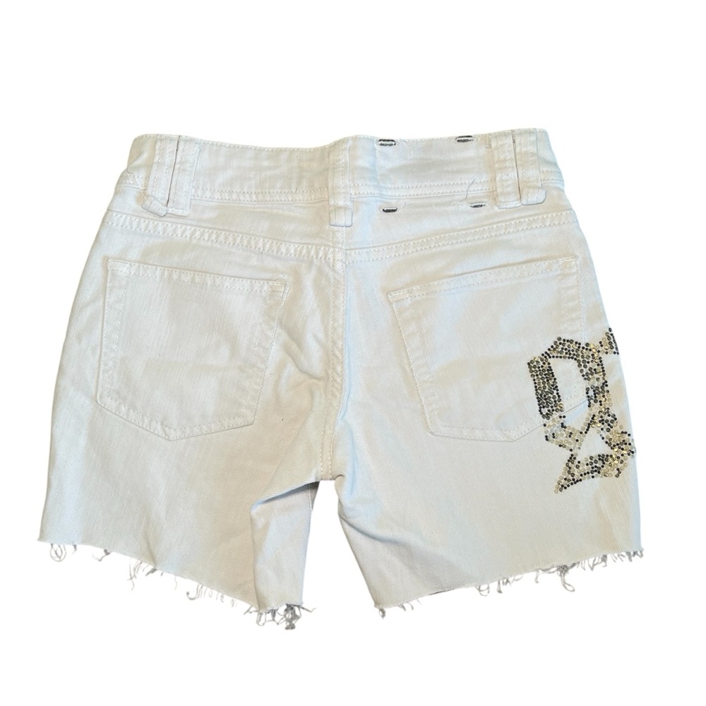 John Galliano White Bedazzled G White Denim Shorts